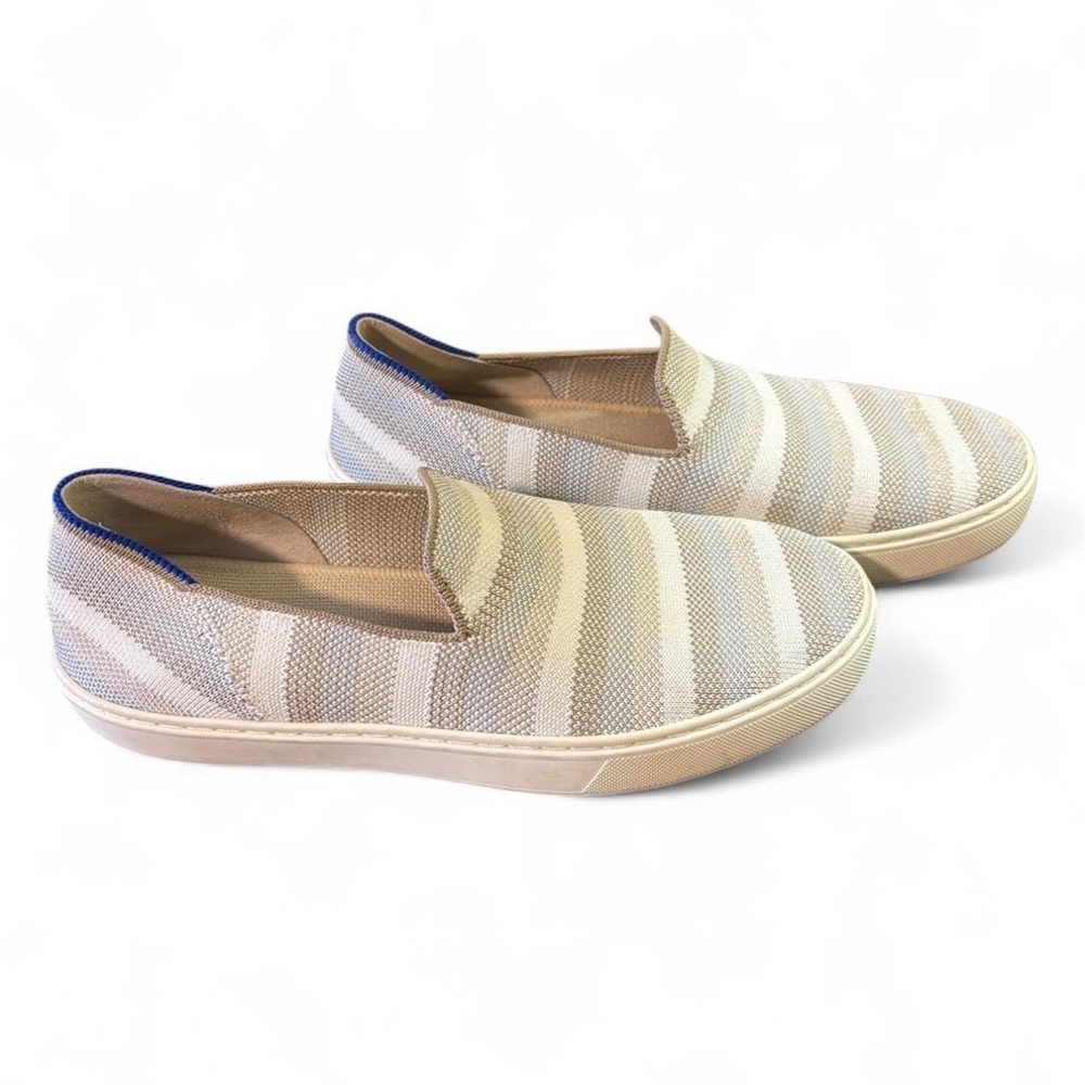 Rothy’s Slip On Sneakers Women’s 8 Taupe Beige Gray Stripe Knit Flats Shoes - Picture 4 of 7